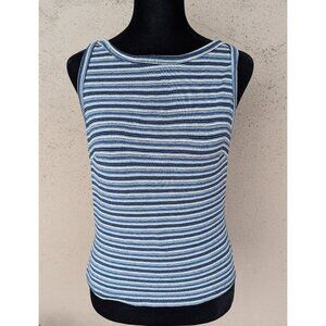 💜ENI Entrance Rib Knit Blue White Stripe Tank